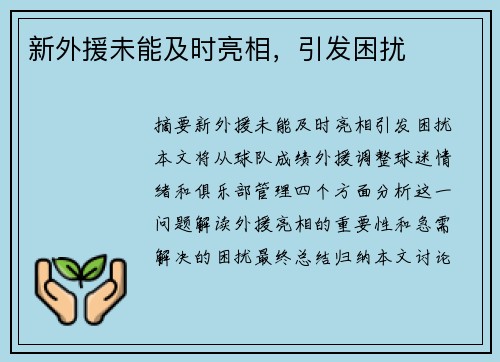 新外援未能及时亮相，引发困扰